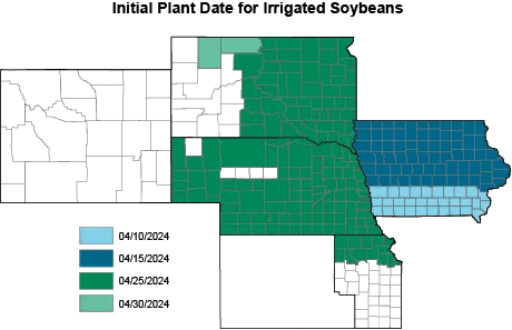 Initial plant date for irrigated soybeans map