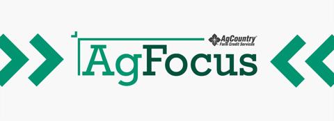 AgFocus logo with two large green arrows on both sides