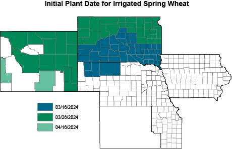 initial plant date for irrigated spring wheat map