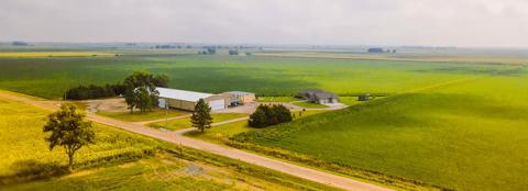 Aerial of farm and farmland