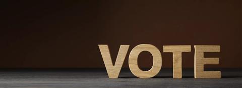 word vote spelled out with wooden block letters