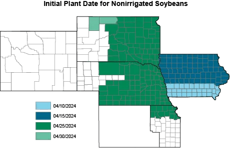 initial plant date for nonirrigated soybeans map