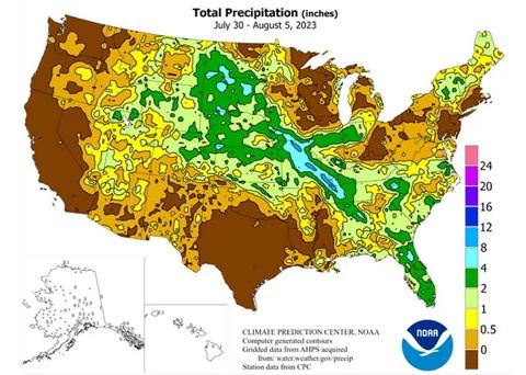 NOAA total precipitation (inches) for July 30 to August 5, 2023