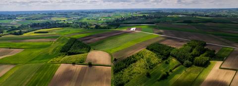 aerial view of patchwork of fields 