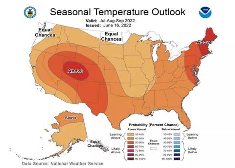 Sasonal temperature outlook, Valid: July, August, September 2022 and Issued: June 16, 2022