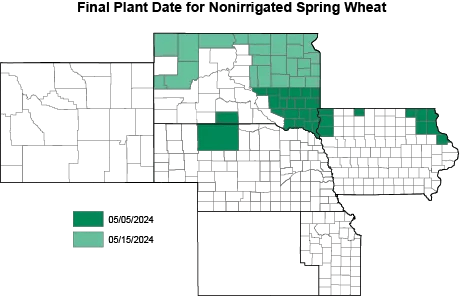 final plant date for nonirrigated spring wheat map