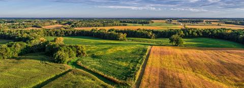 aerial shot of lush farmland