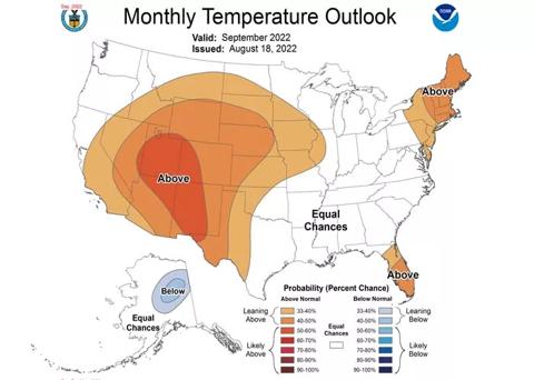 Monthly Temperature Outlook Valid: September 2022 and Issued: August 18, 2022