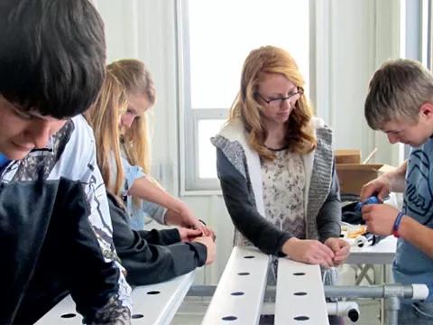 Students hands-on learning in agriculture class